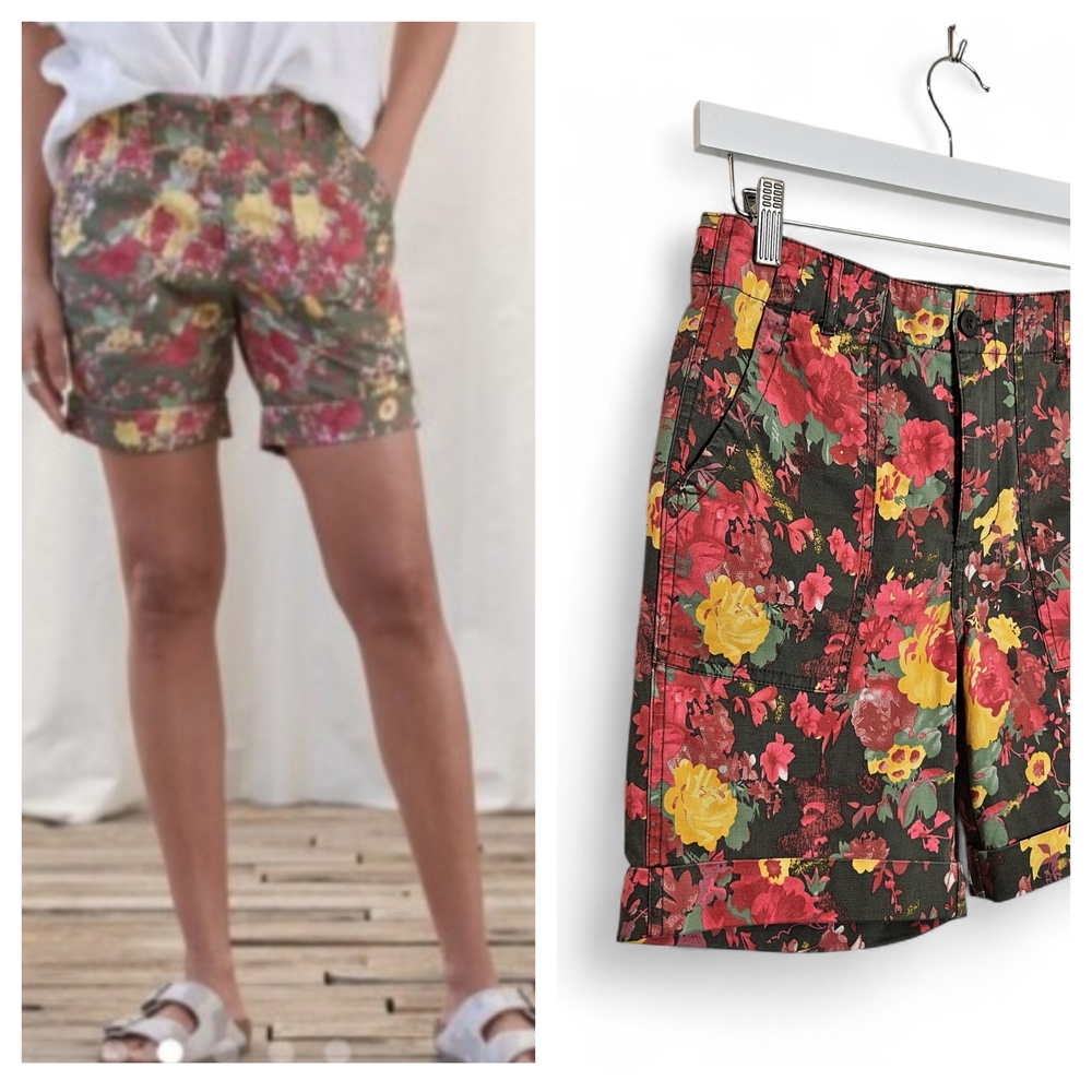 Sundance Floral Bermuda Shorts Cotton Cuffed Pockets Boho Size 2